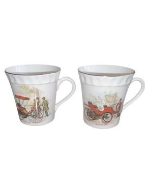 Staffordshire Vintage Car Design Ceramic Mugs